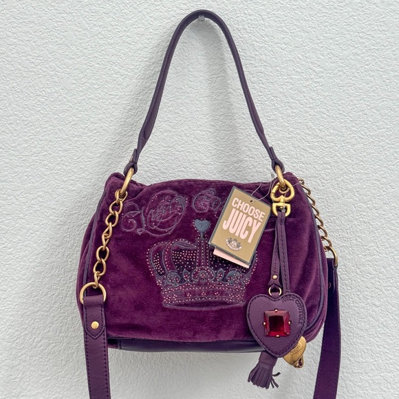 Juicy Couture Purple Suede Crown Shoulder Bag Rare Vintage Style - Picture 1 of 5